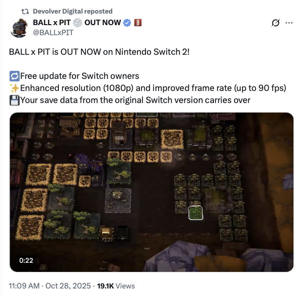 Ball X Pitt - Switch 2 Update Tweet